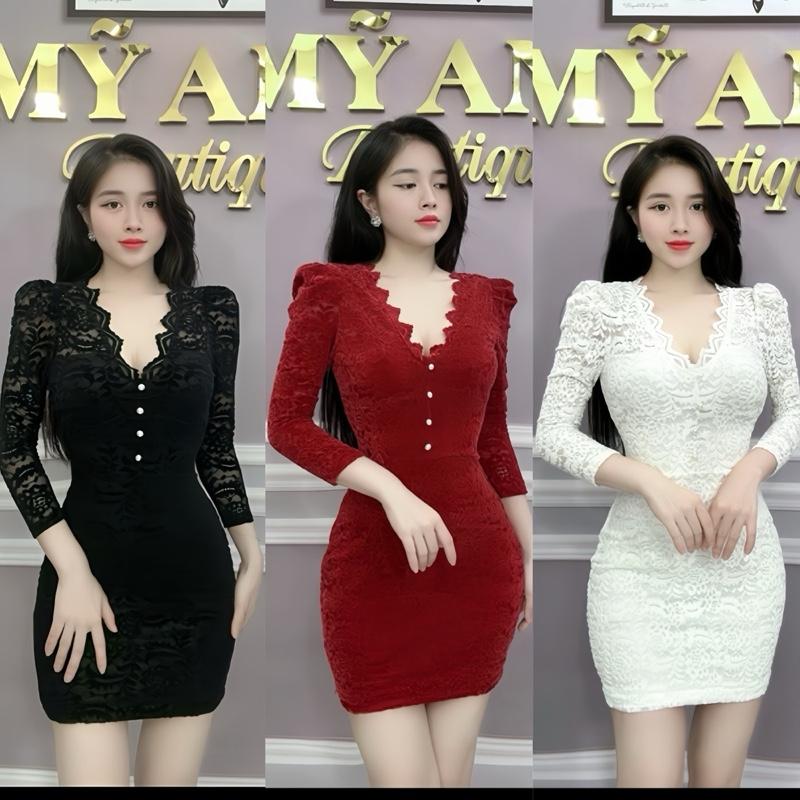 B54: Đầm Body Ren Cổ Tim Tay Bồng Lửng Dáng Ngắn Tôn Dáng Xinh Sang Mỹ Anh Boutiuqe Nhận Làm Theo Yêu Cầu