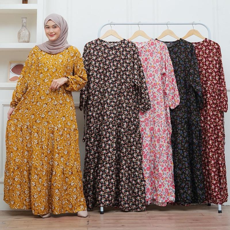 SAKURAN DRESS // GAMIS MOTIF RAYON PREMIUM // DRESS MUSLIM TERBARU BUSUI FRIENDLY 0
