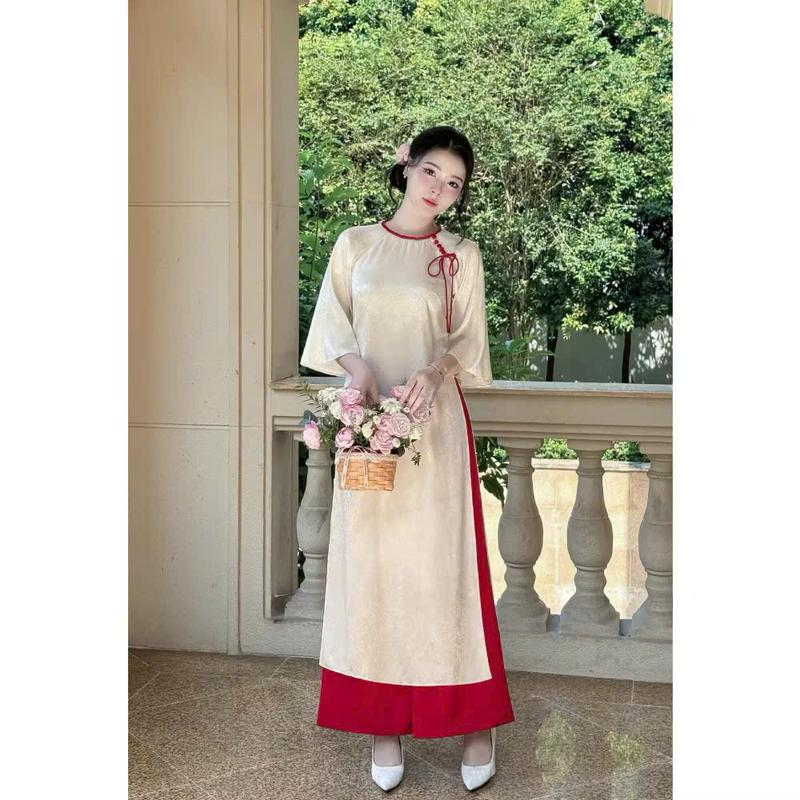  CÓ Bigsize - Sét Áo DÀI Gấm HOa MỘC TRÀ KÈm Quần Lụa Thiết kế ĐƠN GIẢN SAng Trọng  XInh  Xắn  Cho Chị Em Mùa Tết Đi Chơi Đi Lẽ  Đi Chùa Đêù Được 