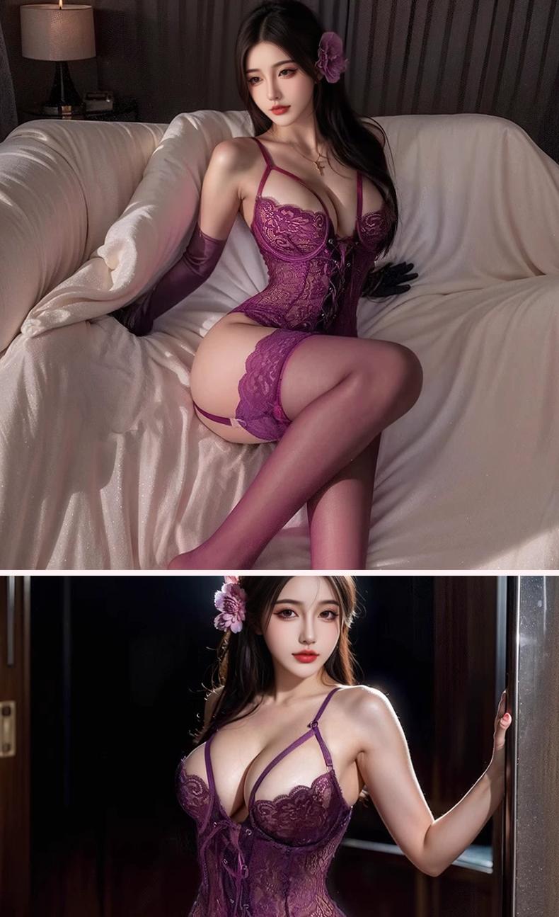 Product Introduction of Đồ lót nữ gợi cảm, đồ ở nhà cổ sâu khoét ngực viền ren, đồ liền thân dây áo xẻ cao, đồ lót lãng mạn hở lưng, bộ đồ thỏ gợi cảm, tặng tất ren gợi cảm, chất liệu thân thiện với da, thiết kế ôm sáng tôn dáng hoàn hảo 5