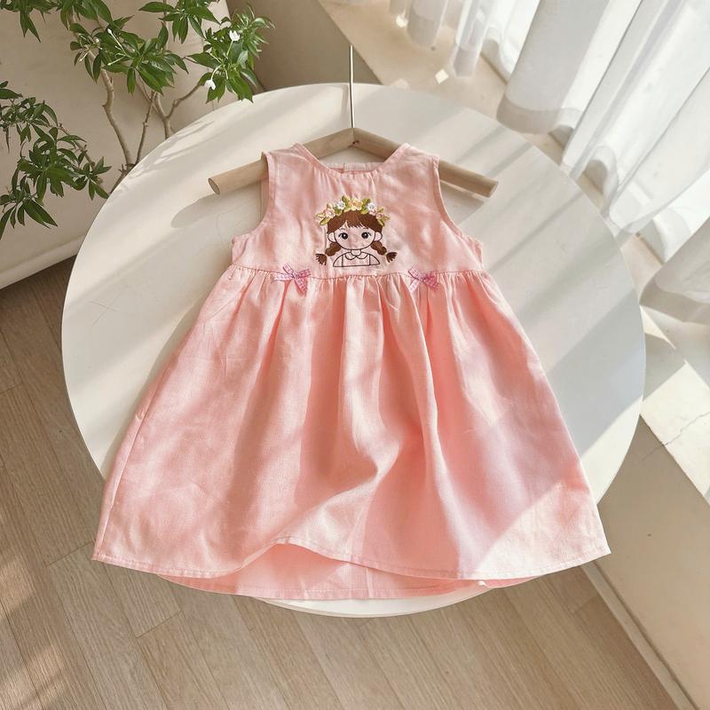   DEC01  Váy sát nách thêu ngực chất linen mềm mát cho bé gái 