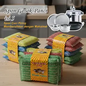 Spon Gosok Panci / Spons Cuci Piring Warna Warni Cleaning Pad isi 5 Pcs