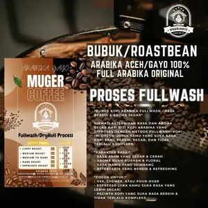 Roastbean Bubuk Kopi Arabika Gayo Proses Fullwash 100% Tanpa Campuran - Rasa Asam & Aroma Kuat - Cocok untuk V60, Chemex, French Press - Kopi Arabika Original - Bahan, Biji