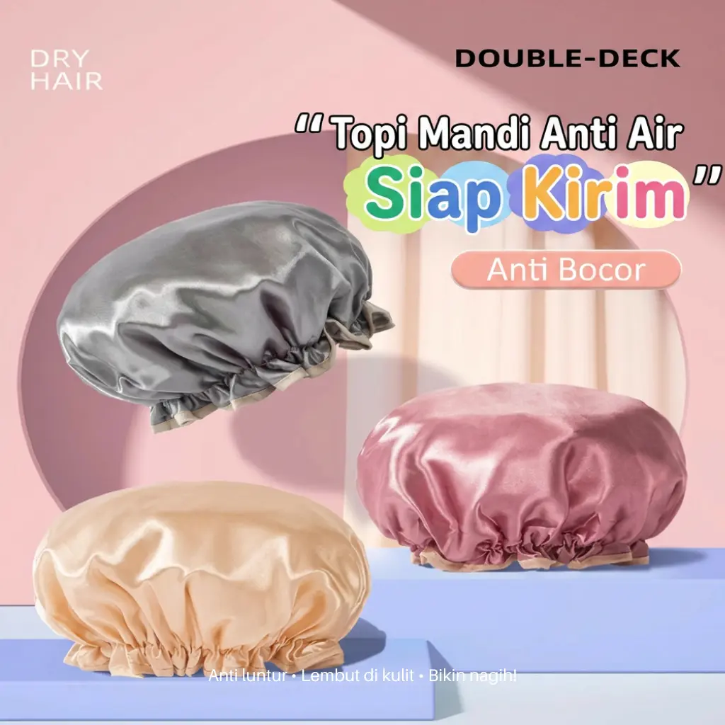 Topi mandi tebal tahan air dua lapis PEVA topi mandi tahan minyak wanita tebal cantik / shower cup anti air