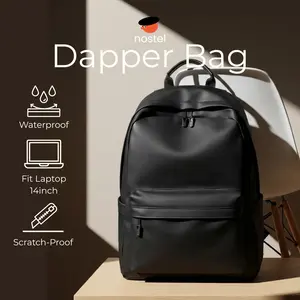Nostel Dapper Bag Tas Ransel Laptop 14 Inch Waterproof Anti Air Kulit PU Premium Backpack Urban Minimalist Unisex untuk Sekolah Kantor Kerja Outdoor
