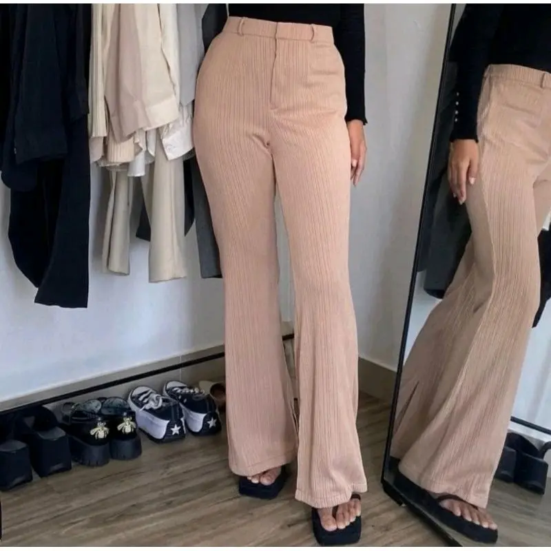 CELANA WANITA CUTBRAY KNIT HIGHWAIST - Model Panjang - Kulot Hitam Bawahan Cewek Dewasa Casual Basic Formal Nyaman Slim Fit Pant 6