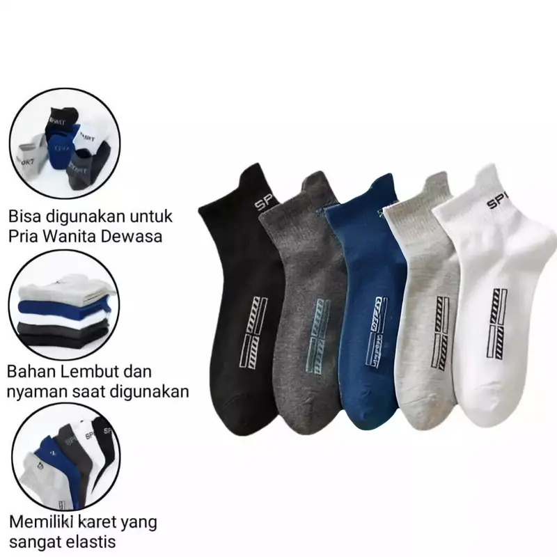 ( sport kuping 3/4 ) 5 pasang kaos kaki olahraga setengah betis pria wanita dewasa 1