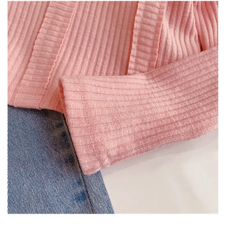 SSP32, 6-12Tahun Setelan One Set Anak Korea Pink Kancing Celana Jeans Bordir 3