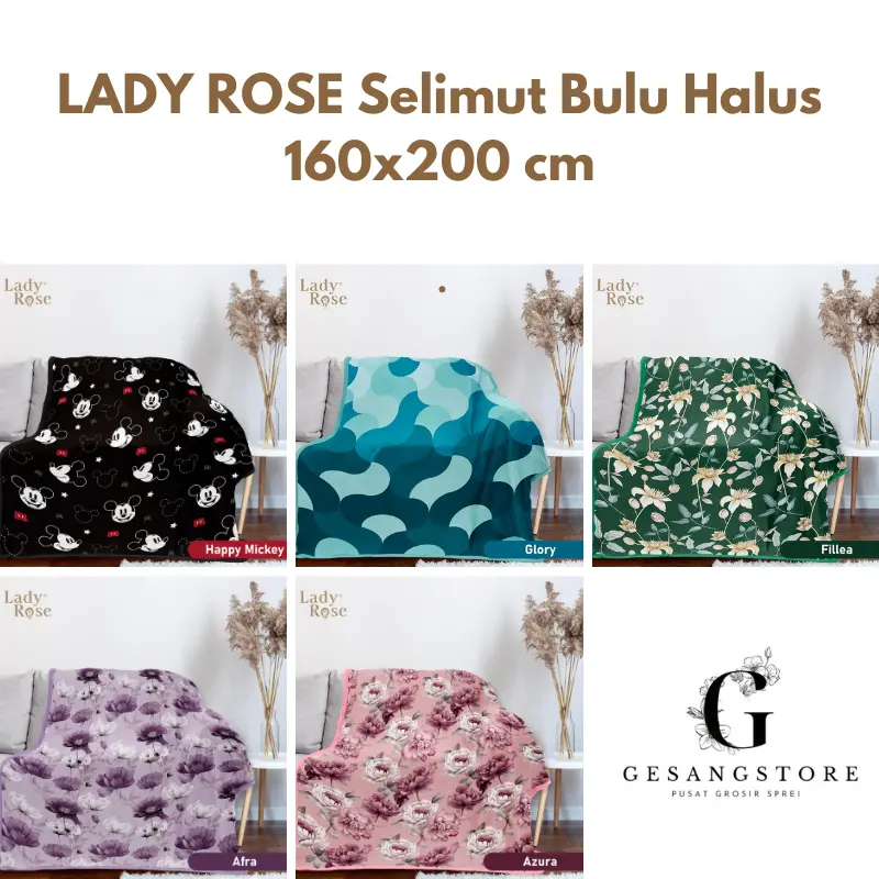 GS Selimut Lady Rose Mix Motif 160X200 Bulu Halus Super Soft Blanket