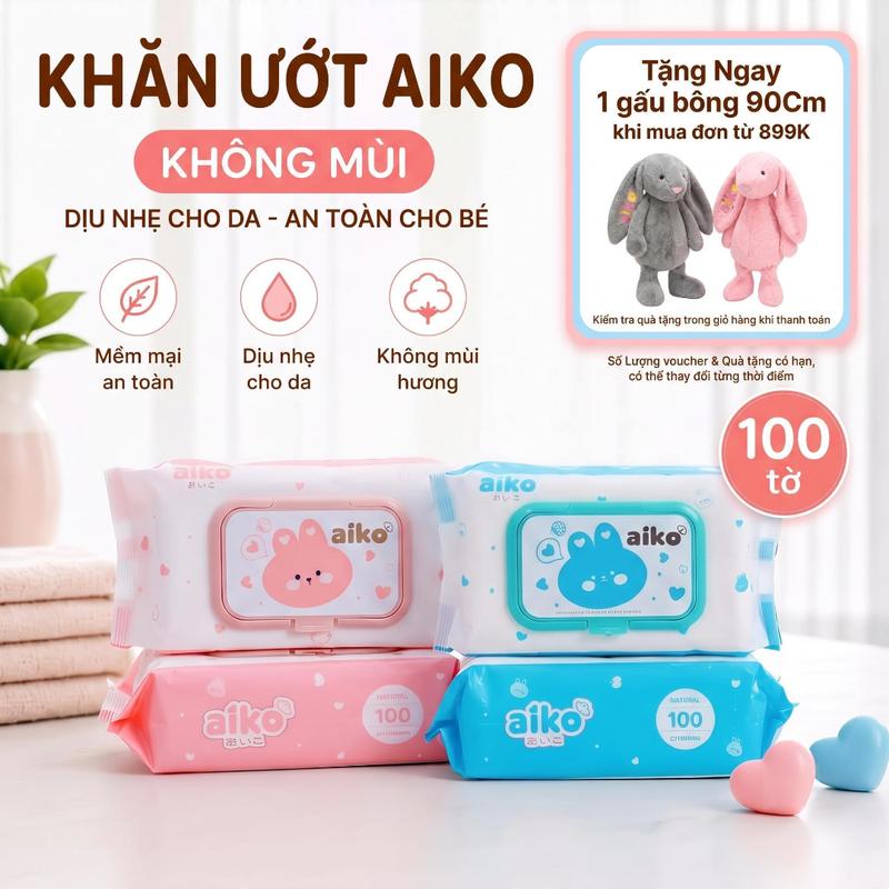 Khăn Ướt Đa Năng AIKO 100 Tờ Có Nắp Đậy Cao Cấp - Khăn Giấy Ướt Dịu Nhẹ Cho Da Nhạy Cảm