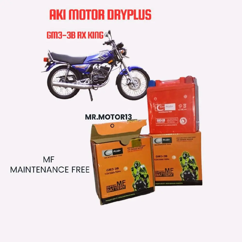 Aki Motor RX King dan Aki Ninja RR (2 Tak) Dryplus+ 12 Volt/ 3 Ah Aki Ori GM3-3B aki kering