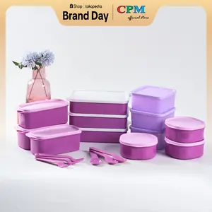 (GREBEK GUDANG KETARKETIR) CPM PAKET LUNCH BOX Plastik TEBUS MURAH 18 IN 1 Biru Garpu Hijau Pink