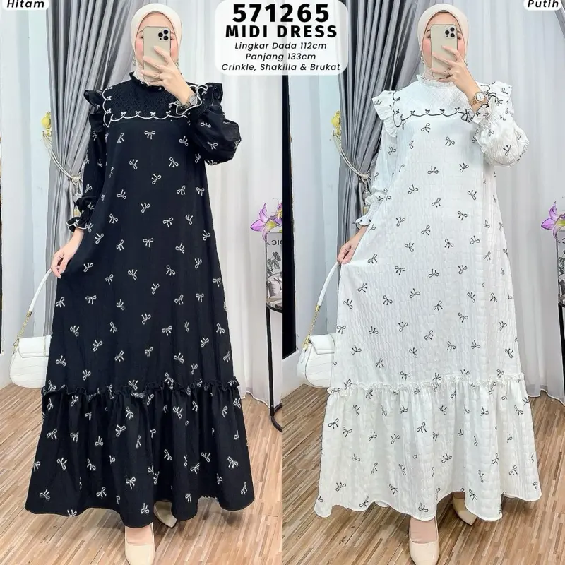 Gamis wanita terbaru Hitam putih Crincle rompi Dress