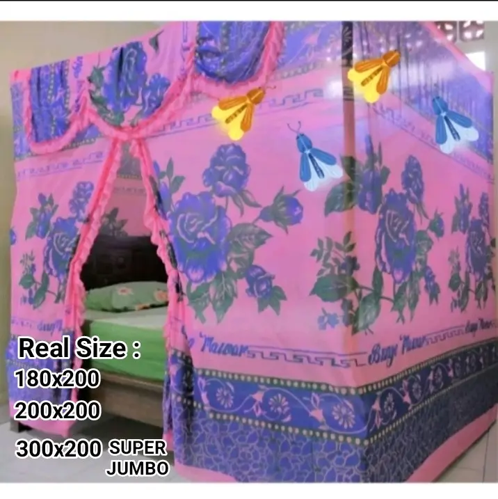 KELAMBU KOTAK GANTUNG MOTIF BUNGA UKURAN SUPER JUMBO 200x200 300x200 cm KELAMBU ANTI NYAMUK