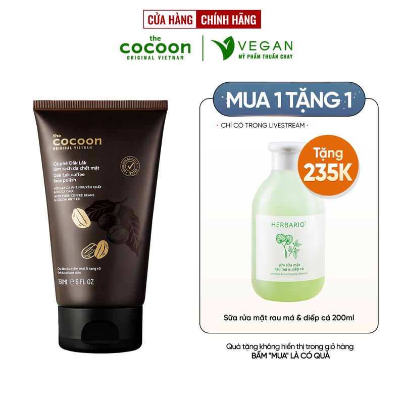 Cà phê Đắk Lắk làm sạch da chết mặt 150ml TẶNG Sửa rửa mặt Ra
