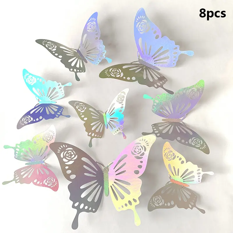 [COD] 8pcs Stiker Dinding Desain Kupu-Kupu 3D Untuk Dekorasi Pesta Pernikahan Butterfly/ Stiker Seni Tekstur Logam 3D DIY Hiasan Dinding Kupu Kupu