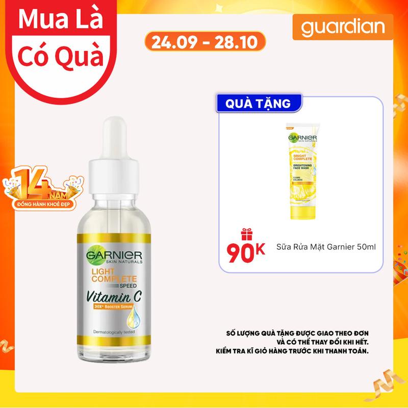 Tinh Chất (Serum) Garnier Tăng Cường Sáng Da Mờ Thâm Light Complete 30x Vitamin C Booster 30ml