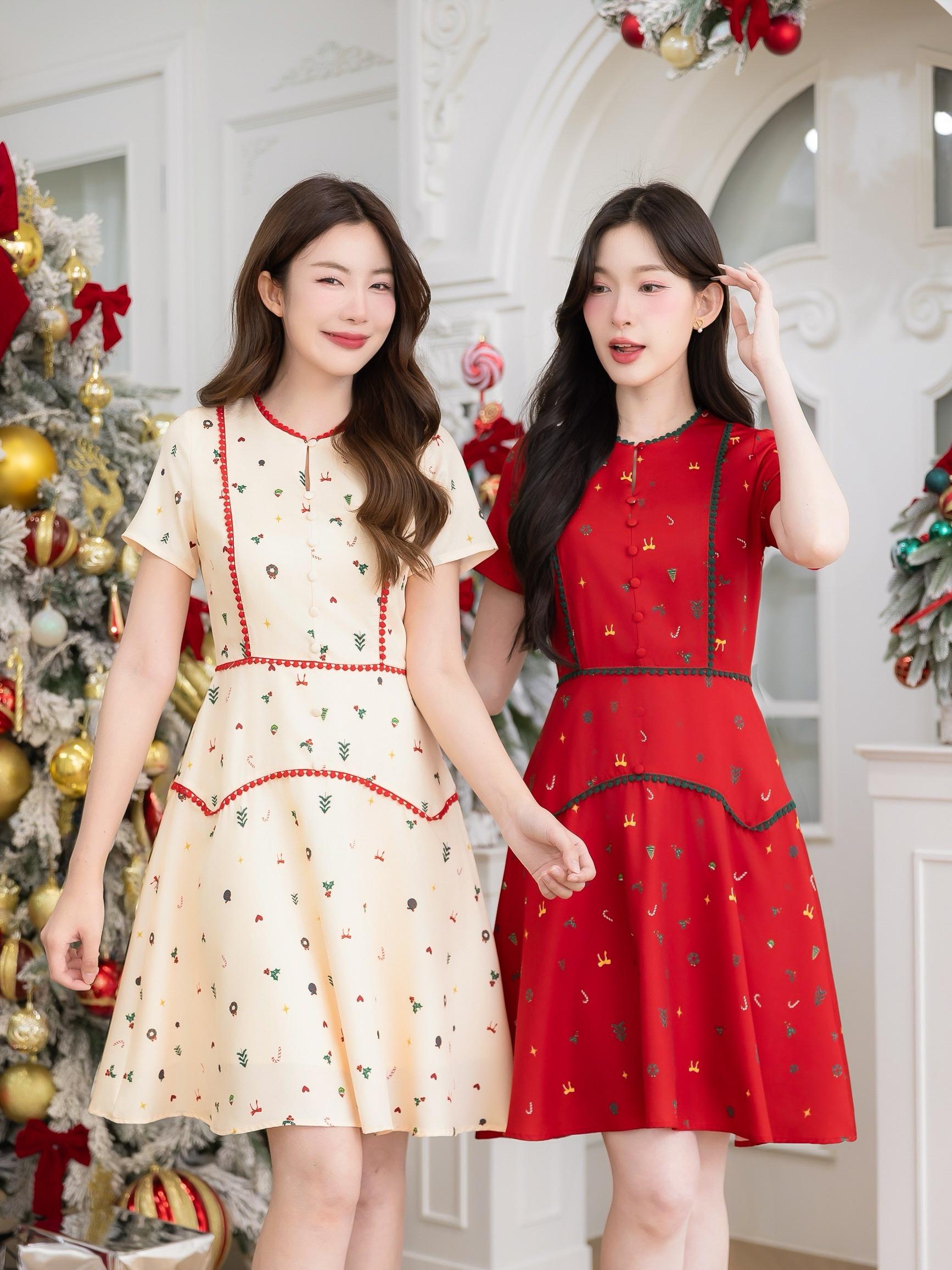 Collection Christmas ALERT BRAND เดรสพิมพ์ลายคริสต์มาส ขนาด S-XXL ลายพิมพ์ไอเทมคริสต์มาสแบบ mini แต่