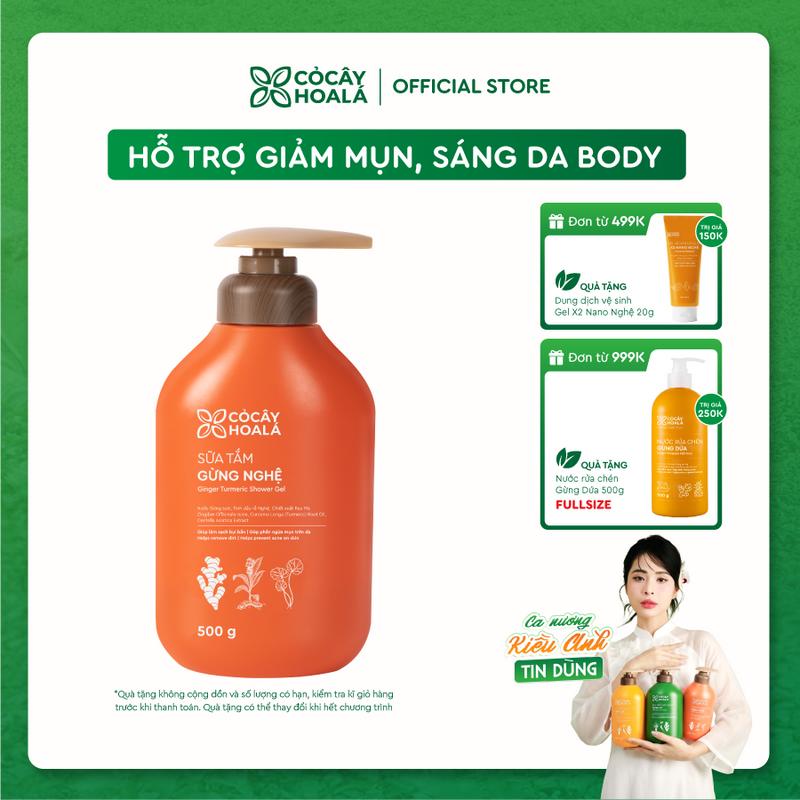 Sữa Tắm Gừng Nghệ Cỏ Cây Hoa Lá 500g - Hỗ Trợ Cải Thiện Mụn Trên Da - Hỗ trợ…