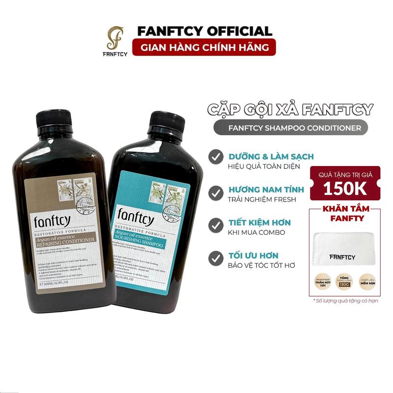 Fanftcy Cặp Dầu Gội & Xả 500ml Argan Oil Cho Tóc Uốn Nhuộm Hỗ Trợ Giảm Gãy Rụng Phục Hồi Tóc Hư Tổn TẶNG Khăn Tắm Cao Cấp