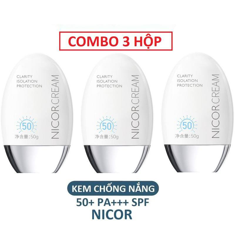 3 HỘP KEM CHỐNG NẮNG NICOR ISOLATION PROTECTION DÙNG CHO CẢ MẶT VÀ BODY 50 Gram 1 HỘP, Dùng cho Nữ và Nam Sunscreen Làm Đẹp Da