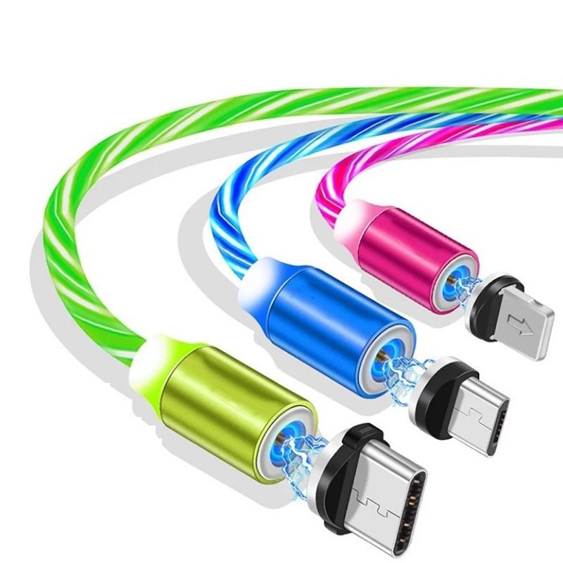 Cáp sạc từ tính có đèn LED, loại Micro USB, dùng cho Samsung, sạc Type C, tương thích với Xiaomi và Huawei.