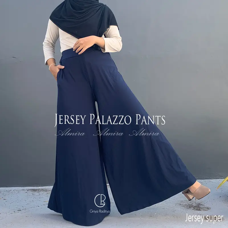 Celana Kulot Panjang Wanita Muslimah  High Waist Jersey Palazzo Pants Griyaraditya Almira Muslim Bawahan celana kulot dan palazzo Celana Panjang cuci kering Celana Flare 7