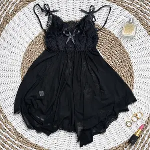 [ Happy Girl Shop ] Lingerie Baju Dinas Nightwear Fit Dress Night Girl Dewasa Sexy Hot Menggoda Desain Front Bra Lace Corak Flow Rose Beatiful With 3 Pita Sweet Strap Pundak Basic For Adjustmen Back Mid Looks Free G-String Sifon Soft Import Quality LD27