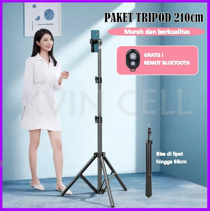 Tripod Hp Handphone 2 Meter Besi Plus Mini ball head Free Holder Hp Free Tomsis Remote Bluetooth Kamera tripod  murah