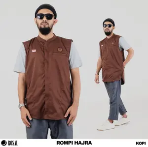 Rompi Hajra ROSAL Kopi - Rompi Sholat Praktis dan Nyaman untuk Ibadah Haji dan Umrah Bahan Drill dengan Kantong Multifungsi dan Bordir Bendera Indonesia
