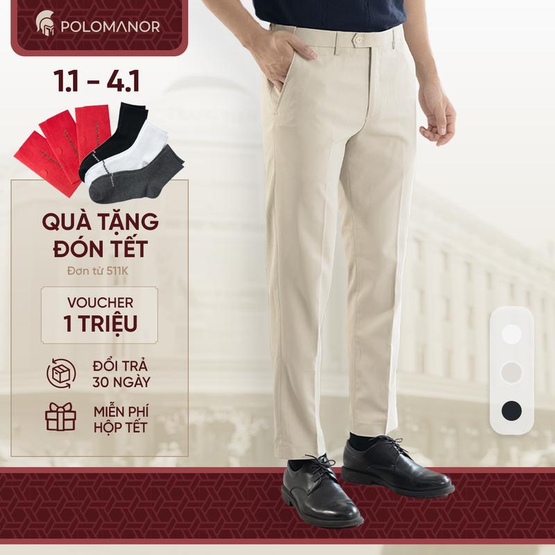 Quần dài tây nam POLOMANOR co giãn 2 chiều xuất xịn lưng đai chun ẩn chuẩn form Menswear Đen