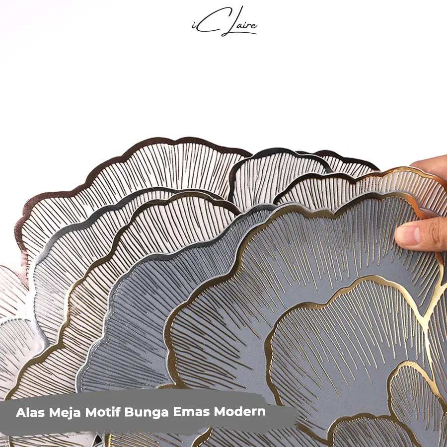 Tatakan Piring Placemat Motif Rose Flower Gold Luxury Tahan Panas Table Mat Fine Dining / Table Runner Waterproof Oil Proof  Dekorasi Meja Simple Elegan