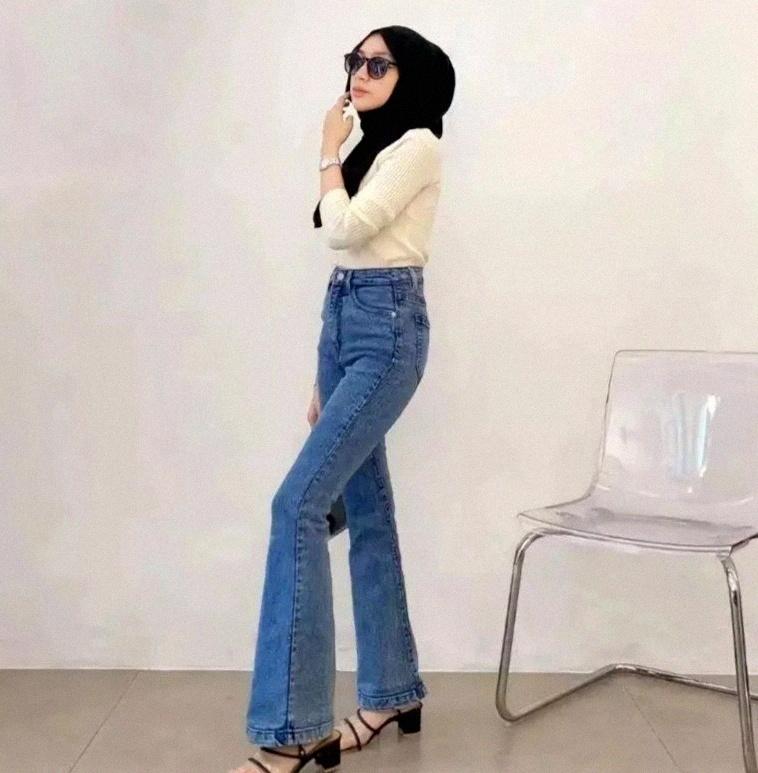 High Waist Jeans Streach Wanita Cutbray || Korean Style Straight Loose Cutbray Wanita Premium || Cutbray Jeans Wanita Bahan Melar Panjang Tebal Celana Hitam Dark 8