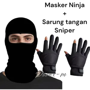 Paker Touring Motoran Sarung Tangan+Masker Ninja Hitam Polos