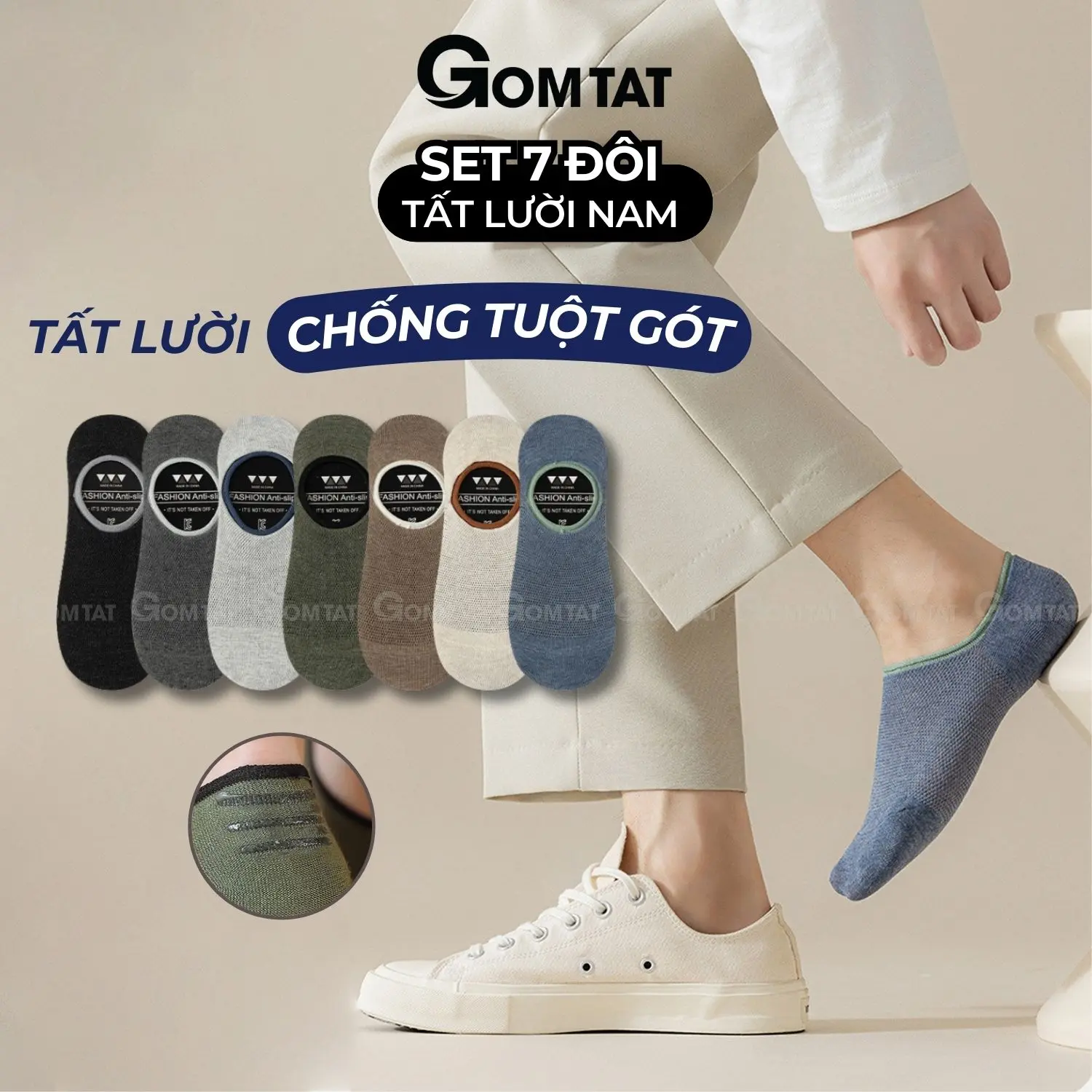 [BEST SELLER] Combo 7 đôi tất lười nam chống tuột gót GOMTAT, vớ lười nam đi giày lười chất liệu cotton cao cấp, thoáng khí dành cho mùa hè, Menswear - MIA-CB7