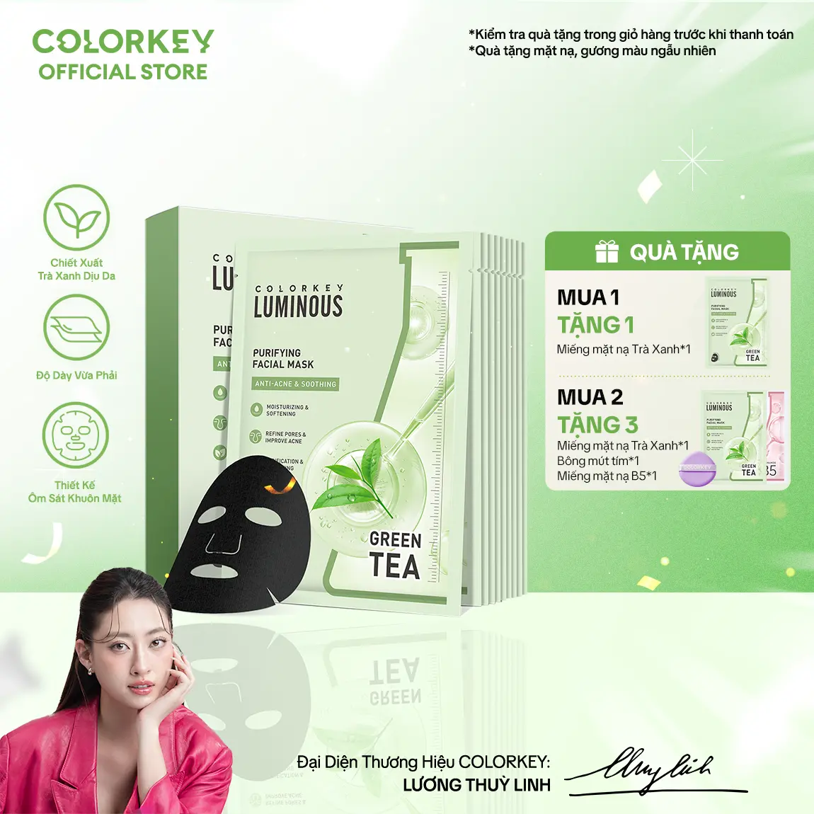 [MỚI] Mặt Nạ COLORKEY LUMINOUS Purifying Facial Mask Hỗ Trợ Giảm Dầu Và Mụn 10 miếng/hộp