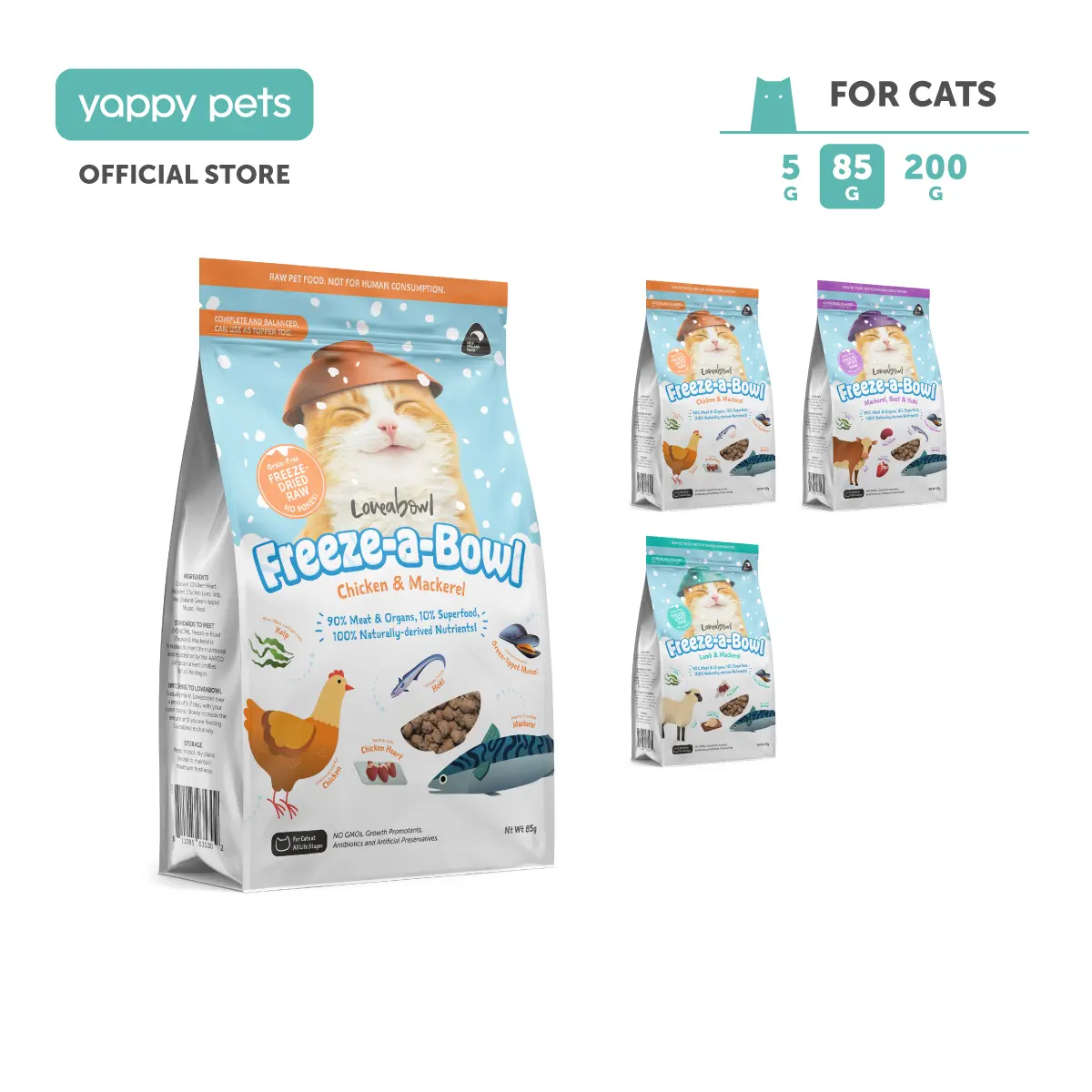 Loveabowl Freeze-a-Bowl Freeze Dried Cat Food | All Life Stages, Grain-Free, Complete Diet Fresh Food Topper Trial Pack