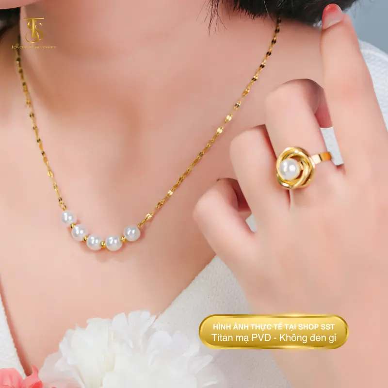 Dây Chuyền Nữ SST Official Ngọc Trai Phối Bi Dây Lá Me | Titan Không Đen Rỉ Sét VC437 2