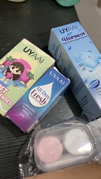Product Review of 【1 Pair+10ml Eye Drops+60ml Solution】 UYAAI [Graded -3.00~-6.00] Contact Lens Mermaid Series Daily Myopia Lens Soft Cosmetics Annual Replacement Lens 14.0~14.5mm With Gifts Value Pack 10ml Eye Drops 120ml Solution from j**^ 0