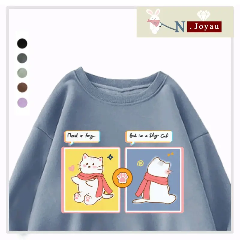 N.Joyau Sweater - Shy Cat | Oversize XXL crewneck Lengan Panjang Outfit Basic Casual Korean Style Aesthetic Sablon DTF Gift  Remaja Wanita Pria Unisex Premium Kekinian Bigsize Jumbo. 2