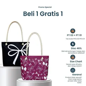 ( 2 PCS ) Totebag Wanita Tas Jinjing Tas Kanvas Sumbu Souvenir Tas Kuliah Totebag Resleting | PITA0301