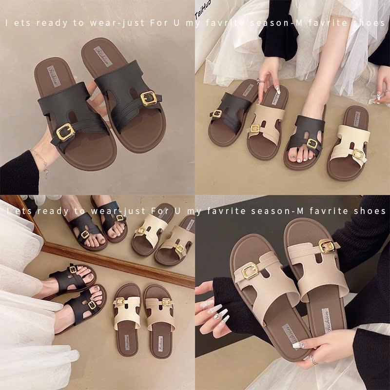 Xả Kho Dép nữ thời trang 2025 dép lê nữ đế bệt gắn khóa vàng A08