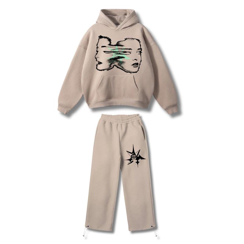 STREES One Set Boxy & Sweatpants Baggy Facestar Setelan Berbahan Kain Fleece Lembut Adem Pria Wanita 5