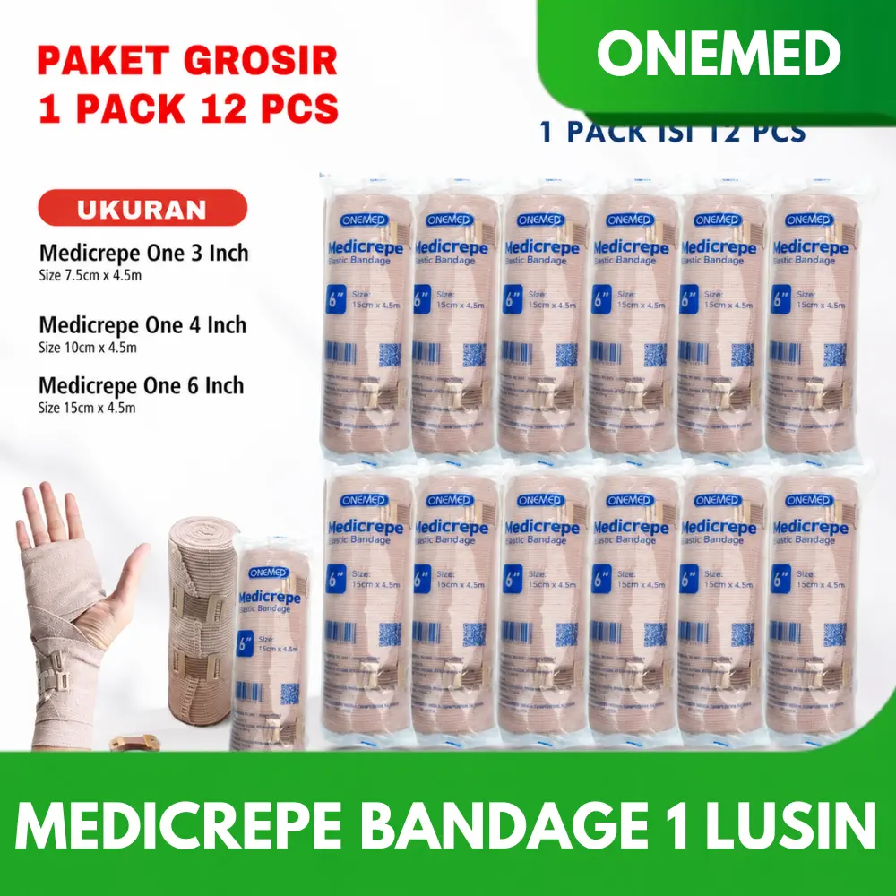 (1 LUSIN) Onemed Medicrepe Elastis Bandage Paket Isi 12 Pcs- Perban Coklat Elastis