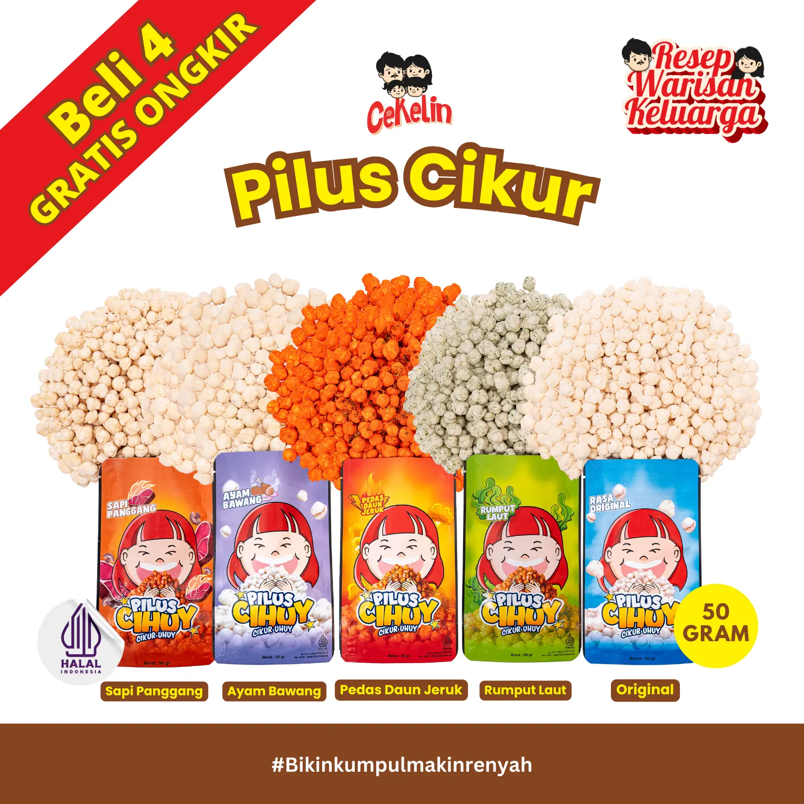 CEKELIN Cemilan Pilus Cikur - Isi 50gr Beli 4 Gratis Ongkir  Snack