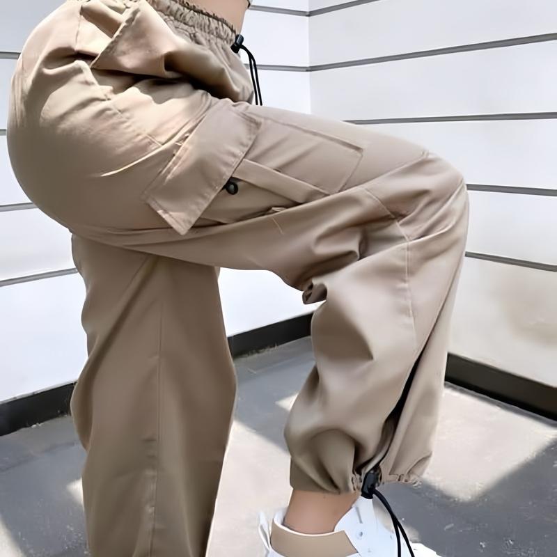 Celana Panjang Cargo Wanita Highwaist Korean Style Tali Serut Bawah  Loose Pants Standart-Jumbo Dewasa Kaki Karet 6