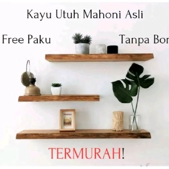 papan ambalan dinding kayu rak gantung dinding serbaguna per/set (3pcs)