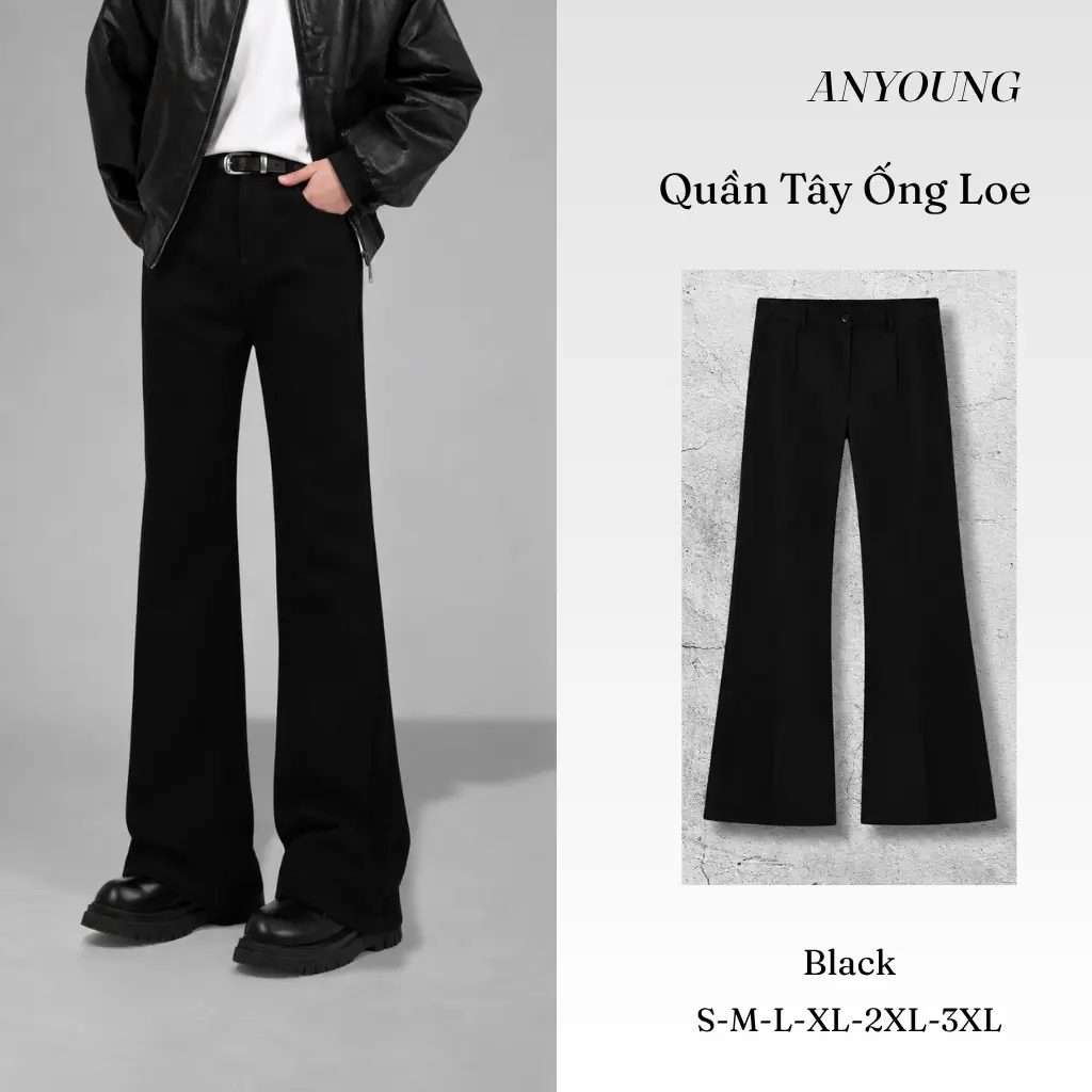 Quần Tây Ống Loe Nam Basic Anyoung, Quần Âu Tôn Dáng Phong Cách Douyin Phủ Giày Chất Vải Vitex Menswear Pants quần âu QD368