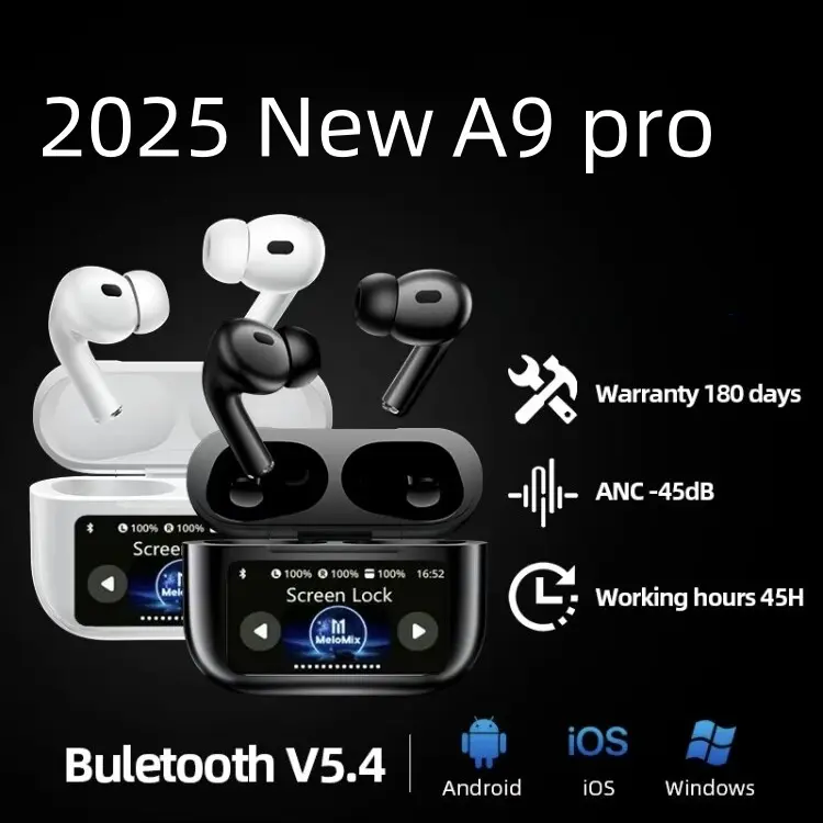หูฟังบลูทูธ A9Pro หน้าจอสี ใหม่ในปี 2568 เทคโนโลยี TWS สัมผัสมัลติฟังก์ชั่น ENC ลดเสียงรบกวน หูฟังไร้สายจริง ประสิทธิภาพสูงสำหรับการเล่นเกม อายุการใช้งานแบตเตอรี่ยาวนาน กันกระแทกและกันน้ำ ลักษณะที่ประณีต 9 pro န ာ း က ြ ပ ်