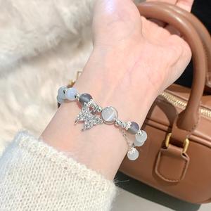 Gelang Pinggiran Rama-rama, Gaya Vintaj, Rekaan Opal Crackle, Batu Bulan Kelabu Elegan, Rantai Manik Serba guna, untuk Wanita Bangles Barang Kemas Bracelets Jewelry